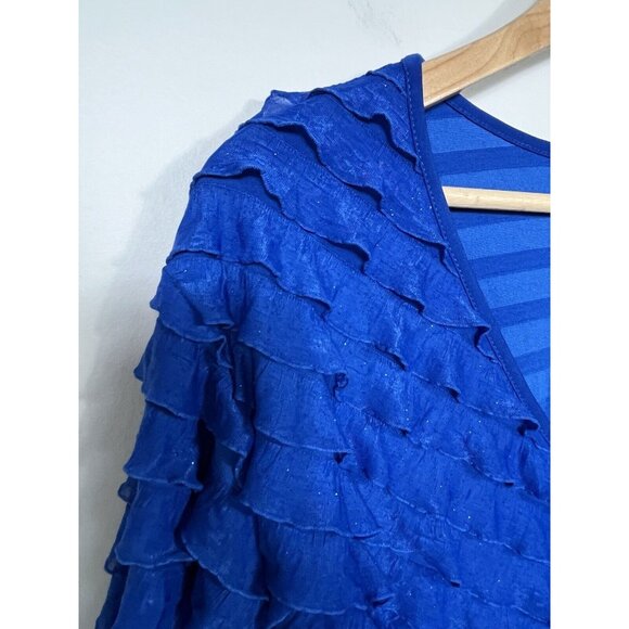 Catherines Shirt Womens 2X Blue Ruffle Sparkle V Neck 3/4 Sleeve Flowy - Picture 4 of 10